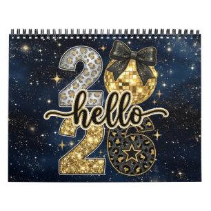 Hallo 2026 Gouden Glitter Chic Galaxy Kalender