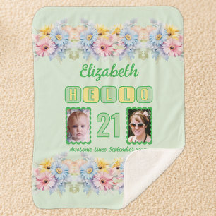 Hallo 21 2 fotonaam datum bloemen groen sherpa deken