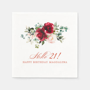 Hallo 21 Verjaardagsfeest Rood Roze Bloemen Servet