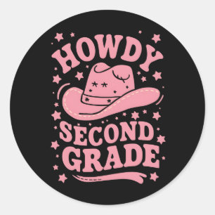 Hallo 2e klas cowboy cowgirl terug naar school ronde sticker