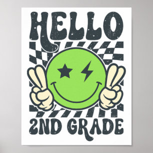 Hallo 2e klas Vibes Groovy Glimlach Gezicht Terug  Poster