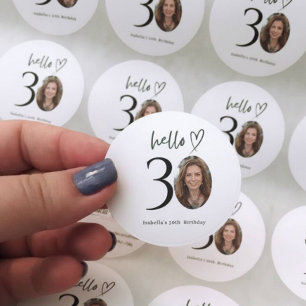 Hallo 30 Aangepaste Verjaardagsfoto Sticker Label