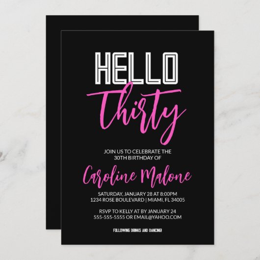 hallo 30 e verjaardag uitnodiging (Voorkant / Achterkant)