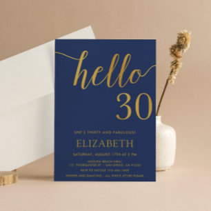 hallo 30e verjaardag Navy en Gold Kaart