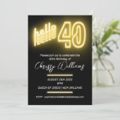 Hallo 40 retro neon 40e verjaardag kaart (Staand voorkant)