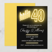 Hallo 40 retro neon 40e verjaardag kaart (Voorkant / Achterkant)