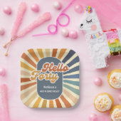 Hallo ₩ 40 Retro Sun Groovy Wave Verjaardag Papieren Bordje (Feest)