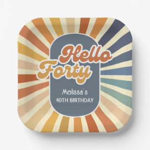 Hallo ₩ 40 Retro Sun Groovy Wave Verjaardag Papieren Bordje