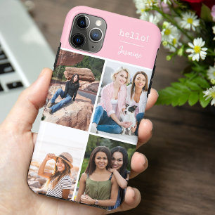 Hallo! 4 Foto Collage Mooi Roze Persoonlijk iPhone 11 Pro Max Hoesje