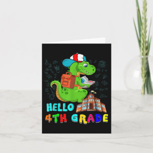 Hallo 4e klas T-rex met schooltas leest B Kaart