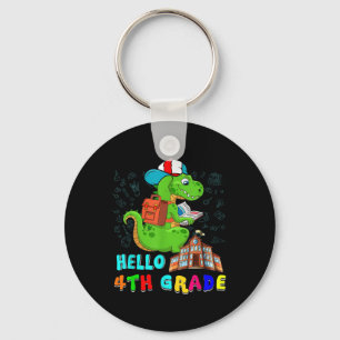 Hallo 4e klas T-rex met schooltas leest B Sleutelhanger