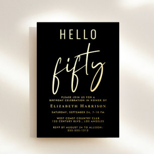 Hallo 50 Chic Script 50ste verjaardagsfeestje Folie Uitnodiging