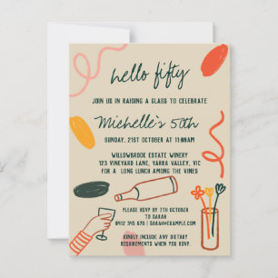 Hallo 50 Fifty 50e Wijngaard Lunch Verjaardag Briefkaart