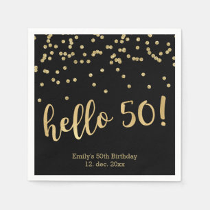 hallo 50 Gold Confetti op zwarte 50e verjaardag Servet