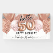 hallo 50 roze Glitter Birthday Balloons Sign Spandoek (Horizontaal)