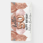 hallo 50 roze Glitter Birthday Balloons Sign Spandoek (Verticaal)