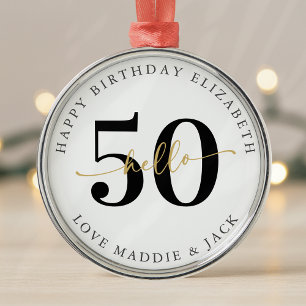 Hallo 50 Vijftigste Verjaardag Cadeau Mijlpaal Metalen Ornament