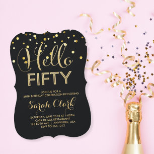 Hallo 50 Zwart Goud Confetti 50ste Verjaardag Kaart