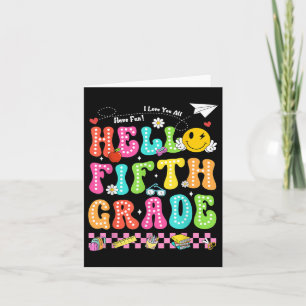 Hallo 5e klas glimlach gezicht terug naar schoolle kaart