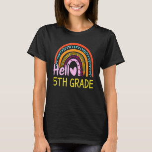 Hallo 5e klas regenboog potlood leerkracht vijfde t-shirt