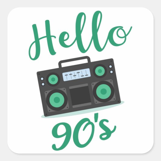 hallo 90s radiocassetrecorder vierkante sticker (Voorkant)
