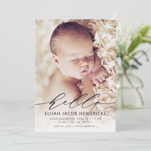 hallo Aankondiging geboorte van modern script (Staand voorkant)