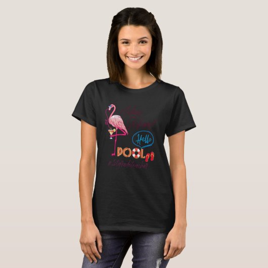 Hallo Adios School Zwembad Zomer Flamingo 1e klas T-shirt (Voorkant volledig)