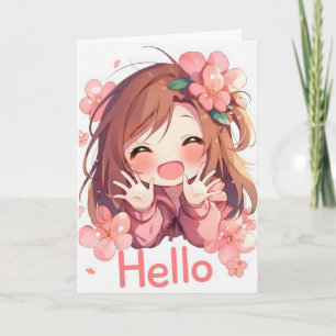 Hallo Anime Meisje Schattig Feestdagen Kaart