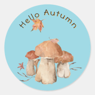 Hallo Autumn Dry Leaf Mushroom Waterverf Ronde Sticker