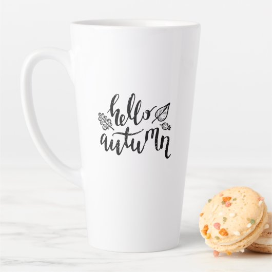 hallo Autumn Leaves Black en White Calligraphy Latte Mok (In situ)