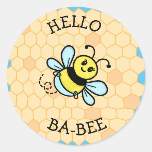 Hallo Ba-bee Baby shower of geboorteaankondiging Ronde Sticker