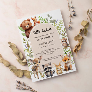 hallo Babies Boho Woodland Twin Baby shower Kaart