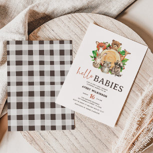 Hallo Babies Rustic Woodland Twin Baby shower Kaart