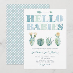 hallo Babies Twin Boys Cactus Baby shower Party Kaart