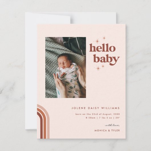 hallo Baby | Aankondiging van retro Boho Birth (Voorkant)