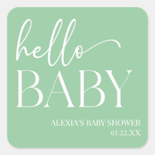 Hallo Baby Baby shower Groene minimalist Vierkante Sticker