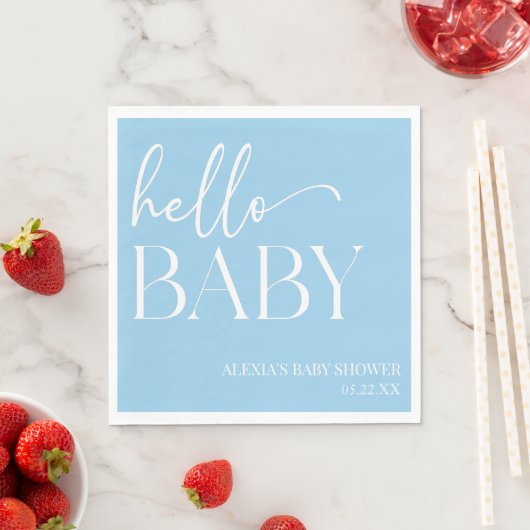 Hallo Baby Baby shower minimalistisch blauw Servet (Insitu)