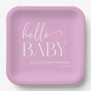 Hallo Baby Baby shower Roze Minimalist Papieren Bordje