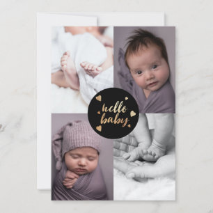 hallo Baby Black Gold Photo Collage Birth Aankondiging