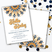 Hallo Baby Blauw Goud Retro Hippie Baby shower Kaart