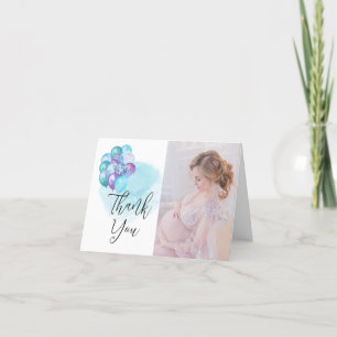 Hallo Baby Blauwgroen Paarse ballonnen Baby shower Bedankkaart