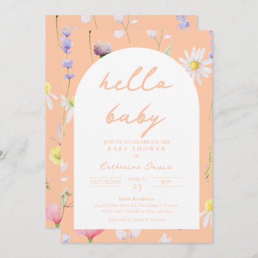 Hallo Baby Bloemen Baby shower Uitnodiging (Voorkant / Achterkant)