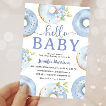 Hallo Baby Blue Donuts Baby Shower Uitnodiging