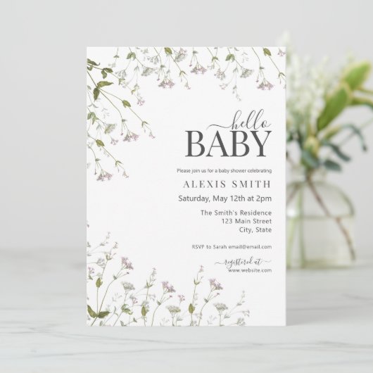 Hallo Baby Boho Wildflower Bloemen Baby shower Kaart (Staand voorkant)