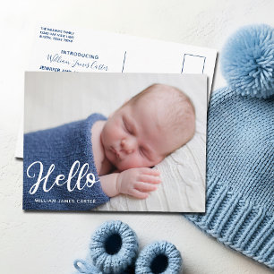 Hallo Baby Boy Foto Eenvoudige Geboorteaankondigin Briefkaart
