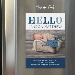 hallo Baby Boy Magnetic Photo Birth Notice