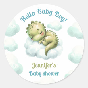 Hallo Baby Boy Schattige Dinosaurus Blue Boy Baby Ronde Sticker