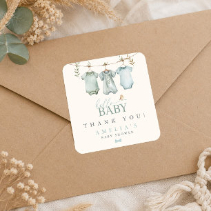 Hallo Baby Boy Waskledingwimpel Baby Shower Vierkante Sticker