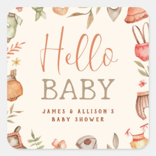 Hallo Baby Budget Herfst Boho Kleding Baby shower Vierkante Sticker