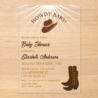 Hallo Baby! Cowboy Western Baby Shower Acryl Uitnodigingen